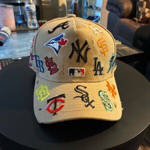 MLB NEW ERA  All Over Team Logo A FRAME CUSTOM DISTRESSED SZ 7 1/2 Fitted Rare